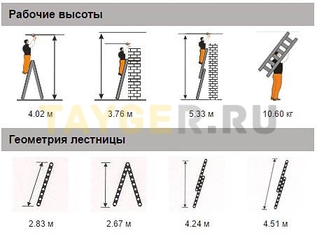 Лестница двухсекционная Эйфель ПРЕМЬЕР 2x10 ступеней Рабочая высота